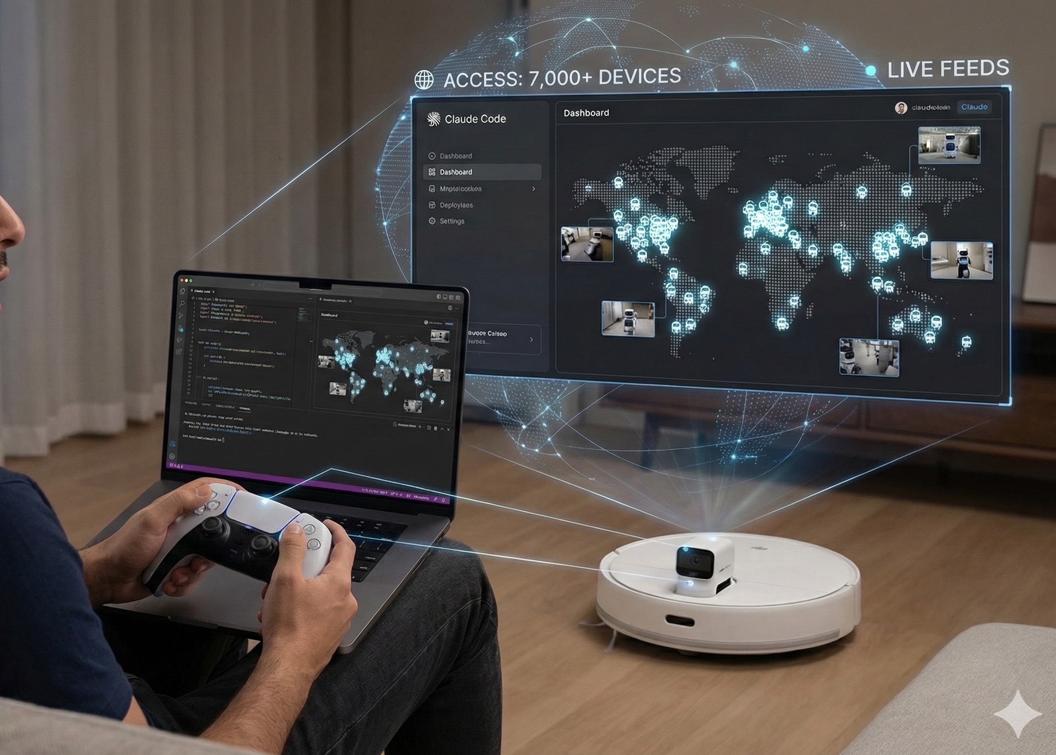 Roboterstaubsauger mit Laptop und Controller